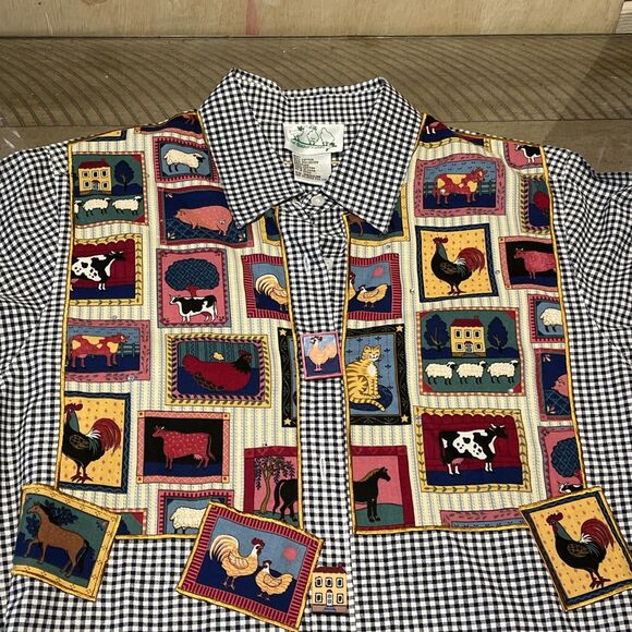 The Quacker Factory Vintage Farm Animal Button Down Long Sleeve Size M 1990s - Picture 2 of 5